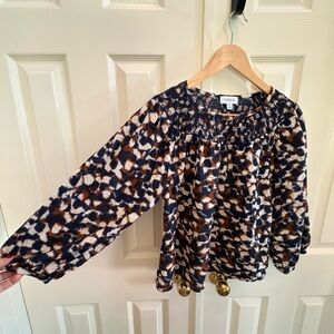 Evereve Women's Animal Print Blouse - Navy and Tan